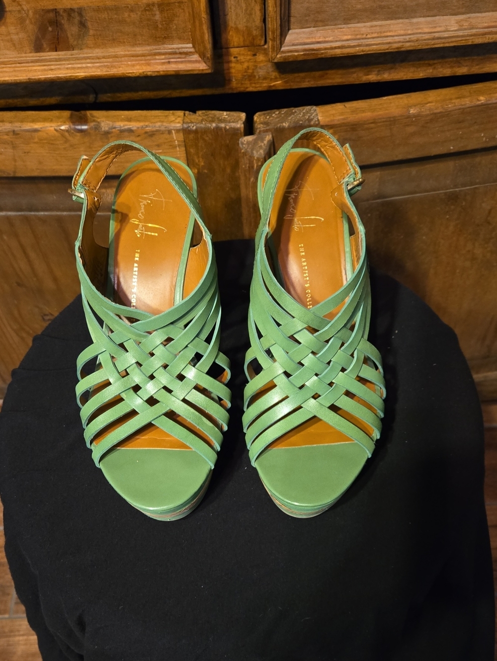 Franco Sarto Green Woven Slingback Sandals
